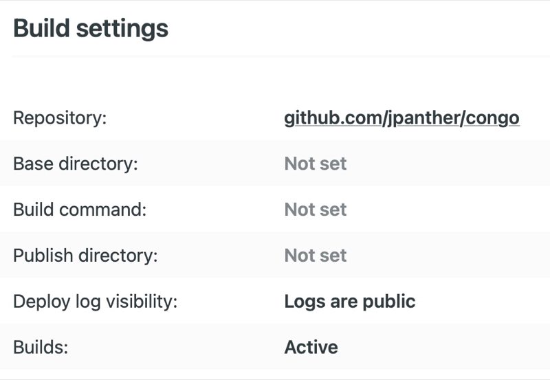 Screen capture of Netlify build settings